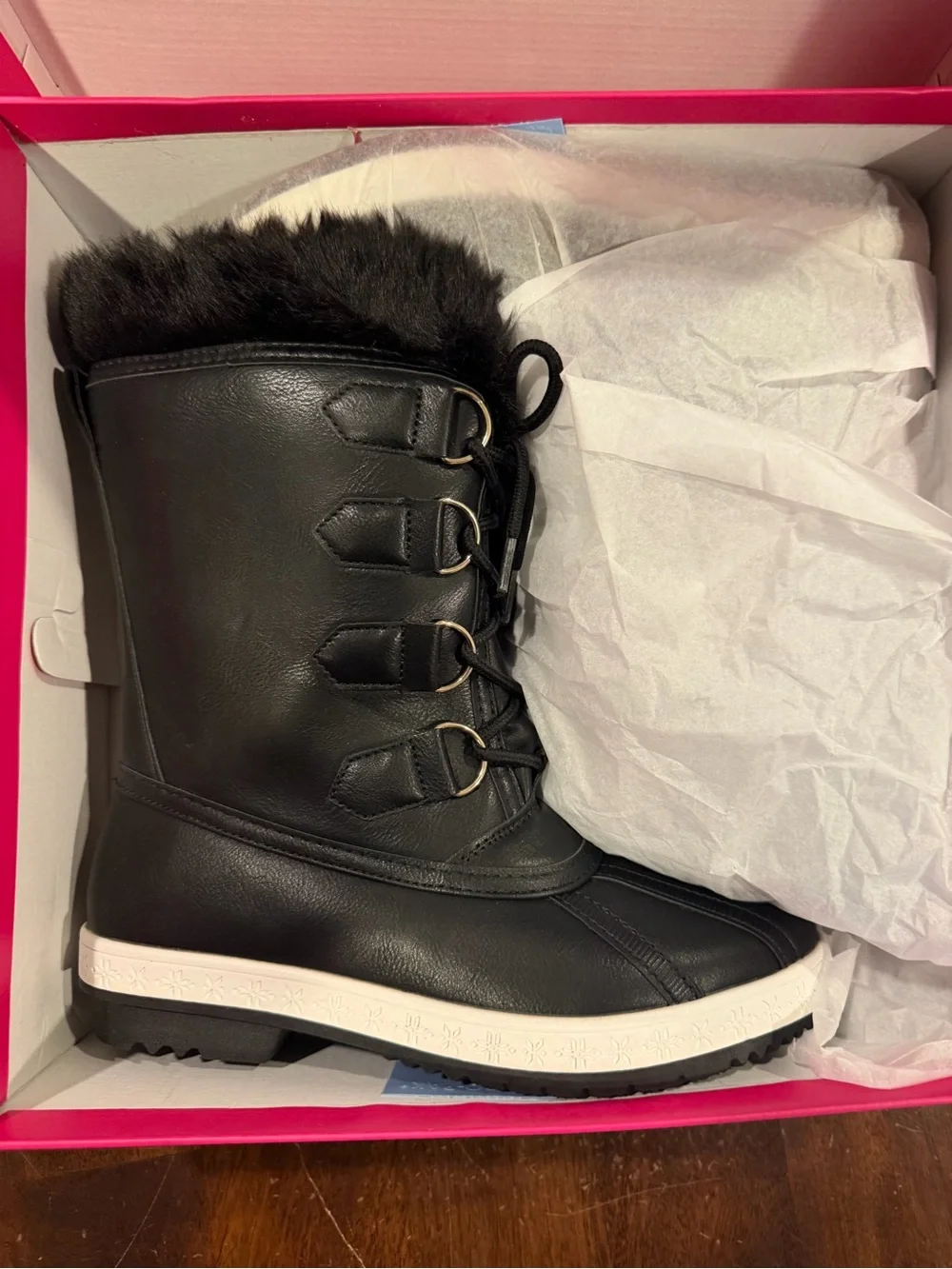 Shoedazzle Women’s Lydiia Lace Up Flat Boots Fur Lined Black Size 5.5 M US
